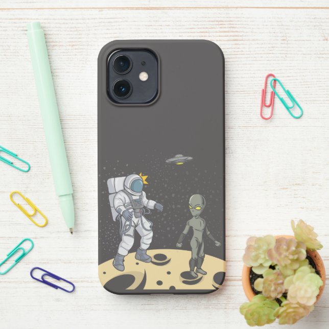 Astronaut and alien   iPhone case (On Desk)