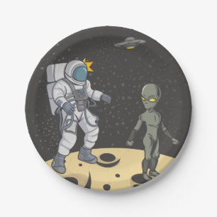 Astronaut and alien paper plate