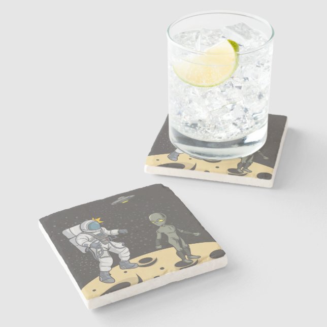 Astronaut and alien  stone coaster (Side)