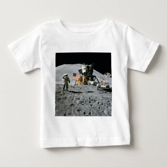 Astronaut and American Flag Apollo Moon Mission Baby T-Shirt (Front)