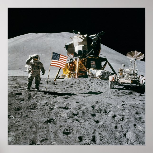 Astronaut and American Flag Apollo Moon Mission Poster (Front)