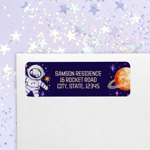 Astronaut and Planet Galaxy Outer Space Return Address Label