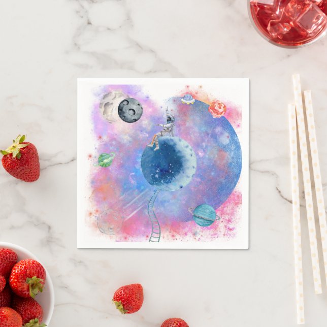 Astronaut and Planets birthday party theme Napkin (Insitu)