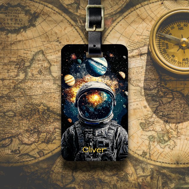 Astronaut and Planets Cosmic Illustration Luggage Tag (Creator Uploaded)