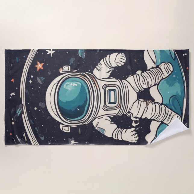 Astronaut and Planets Space Beach Towel (Front)