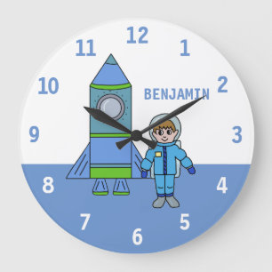 Astronaut and Rocket Space Wall Clock with Name