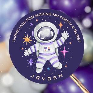 Astronaut and Stars Outer Space Thank You Classic Round Sticker