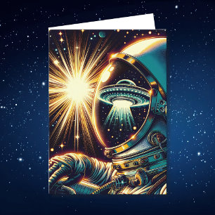 Astronaut and UFO Pun Birthday Card