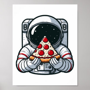 Astronaut Animal Eating Pizza Margherita Meal Food Poster