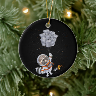Astronaut animal funny Racoon Moon trash cans spa Ceramic Ornament