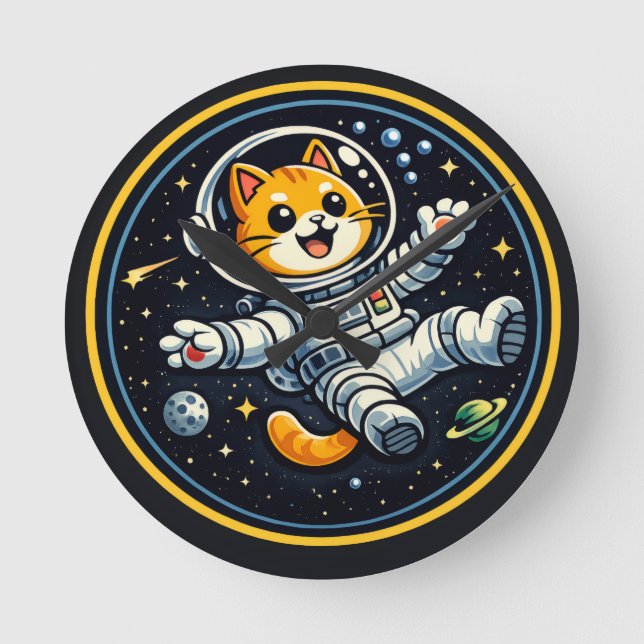 Astronaut Archie - Cosmic Kitties  Round Clock (Front)