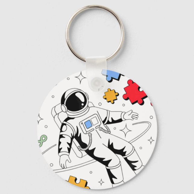 Astronaut Autism Awareness Puzzl Key Ring (Front)