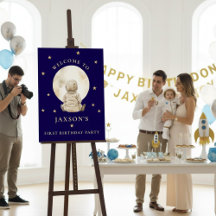 Astronaut Baby Moon Stars Navy Birthday Welcome 