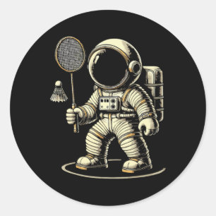 Astronaut Badminton Player Shuttle 2  Classic Round Sticker