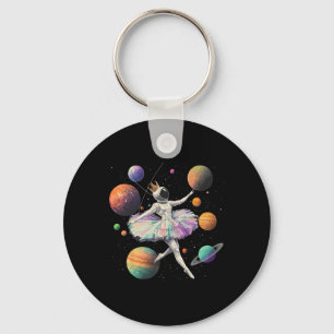 Astronaut Ballerina Dancing In Space Planets Galax Key Ring
