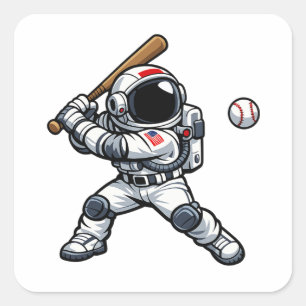 Astronaut Baseball Square Sticker