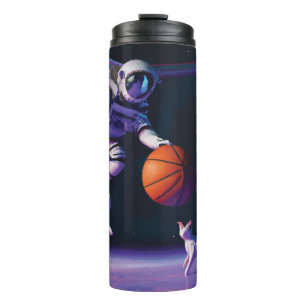 Astronaut basket ball with cat thermal tumbler