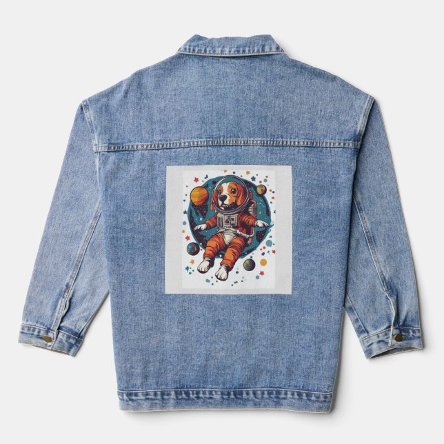 Astronaut Beagle � Space Explorer Dog Denim Jacket (Back)