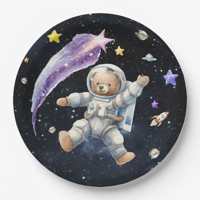 Astronaut Bear Paper Plates | Space-Themed Party (Front)