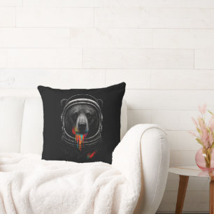 Astronaut Bear with Neon Paint Drips Cosmic Animal Cushion