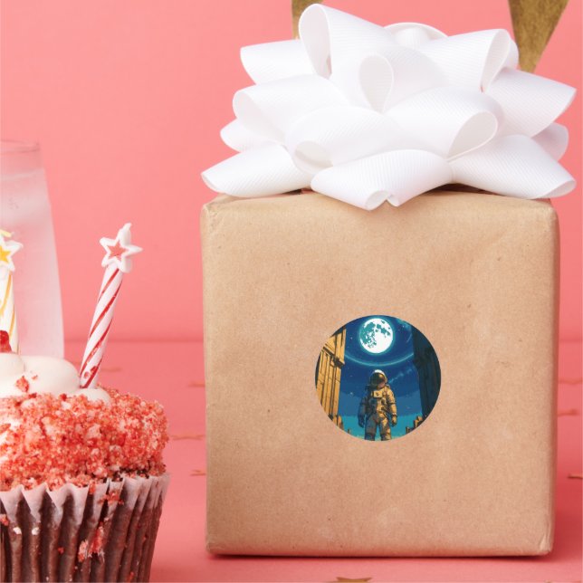 Astronaut Beneath the Celestial Gate Classic Round Sticker (Party)