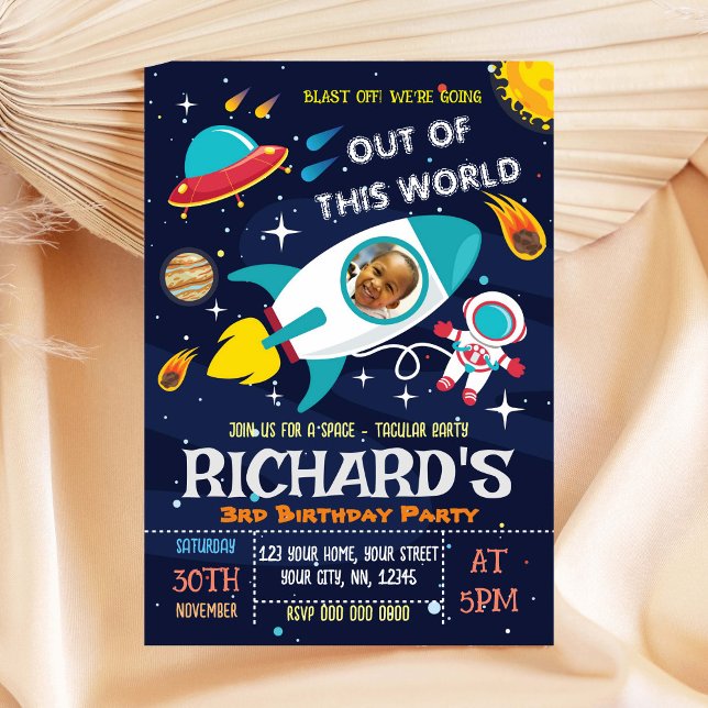 Astronaut Birthday Invitation with photo  (Creator Uploaded)