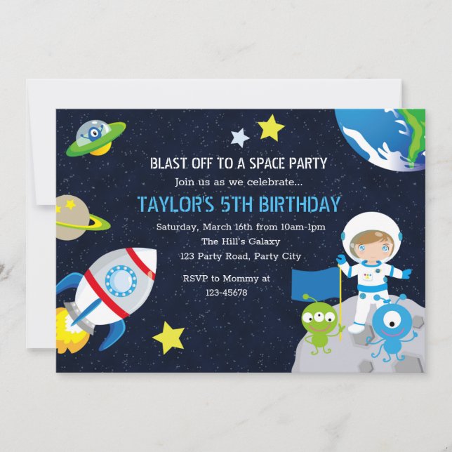 Astronaut Birthday Invitations (Boys) (Front)