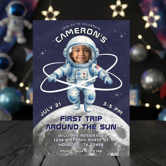 Astronaut Birthday Party 1st Trip Around the Sun Invitation (Creator Uploaded)