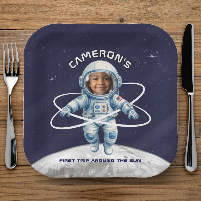 Astronaut Birthday Party 1st Trip Around the Sun Paper Plate (Creator Uploaded)