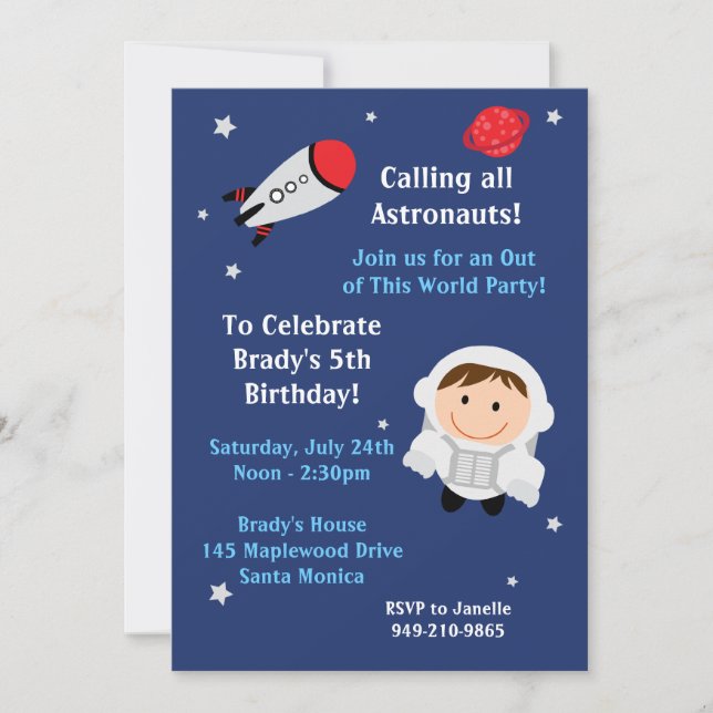 Astronaut Birthday Party Invitation (Front)