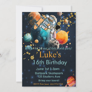 Astronaut Birthday, Skateboard Birthday, Space  Invitation