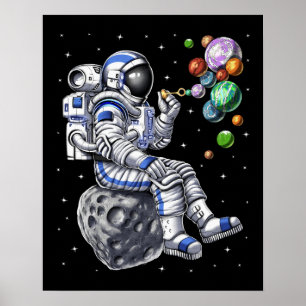 Astronaut Blowing Bubbles Poster