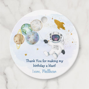 Astronaut Blue Gold Outer Space Birthday Favour Tags