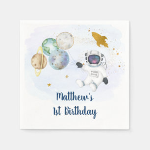 Astronaut Blue Gold Outer Space Birthday Napkin