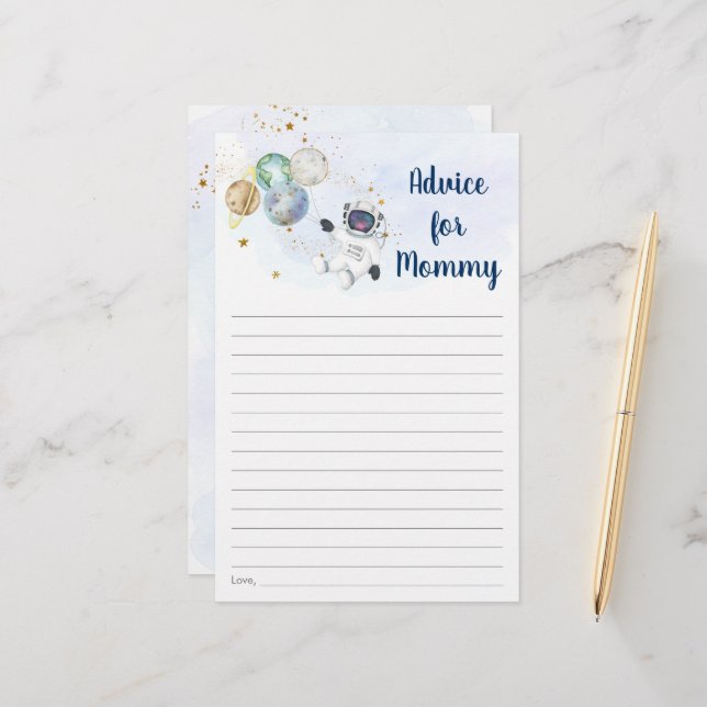 Astronaut Blue Gold Space Baby Shower Advice (Front/Back In Situ)