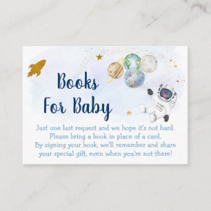 Astronaut Blue Gold Space Baby Shower Book Request Enclosure Card