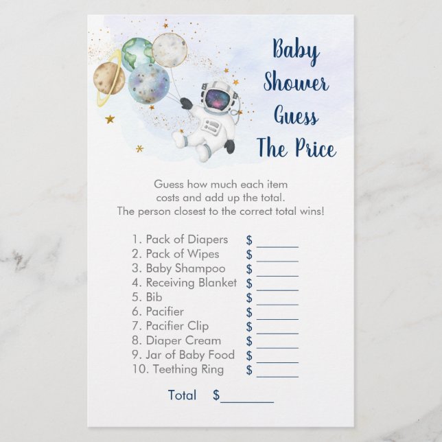 Astronaut Blue Gold Space Guess The Price Game (Front)