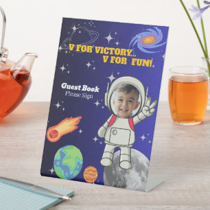 Astronaut Boy Birthday Guest Book Pedestal Sign