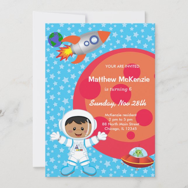 Astronaut boy Birthday theme Invitation (Front)
