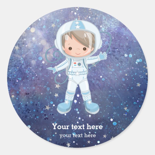 Astronaut boy Outer Space Classic Round Sticker (Front)