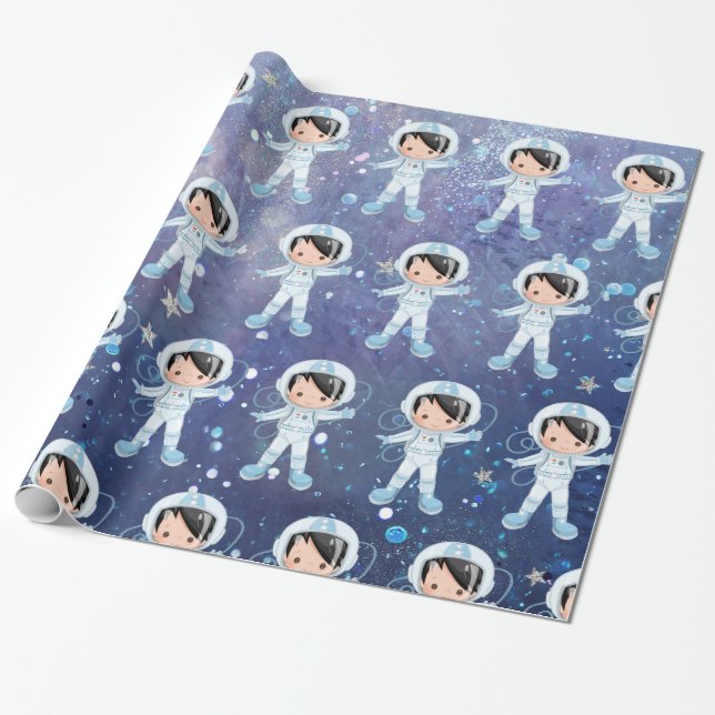 Astronaut boy Outer Space Wrapping Paper (Unrolled)
