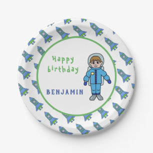 Astronaut Boy Rockets Space Name Birthday Paper Plate