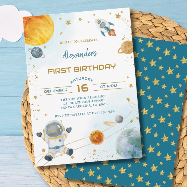  Astronaut Boy Space 1st Birthday Invitation (Creator Uploaded)