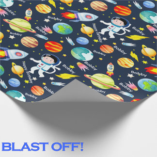 Astronaut Boy's Personalise Name Rocket Man Wrapping Paper