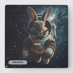 Astronaut Bunny Space Surreal Animal Custom Square Wall Clock