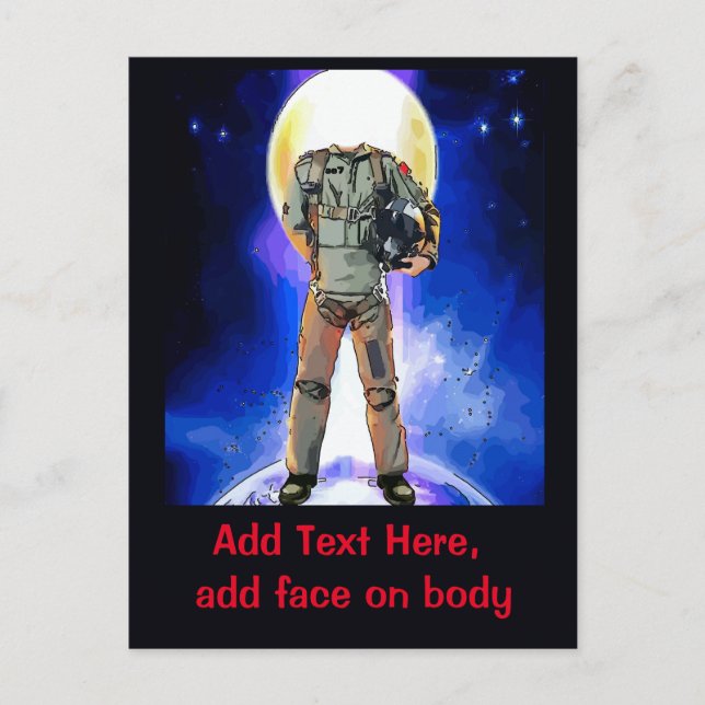 Astronaut Card, edit text & pic, personalise Postcard (Front)