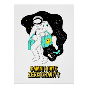 Astronaut Cartoon   Retro Space Wall Art Print