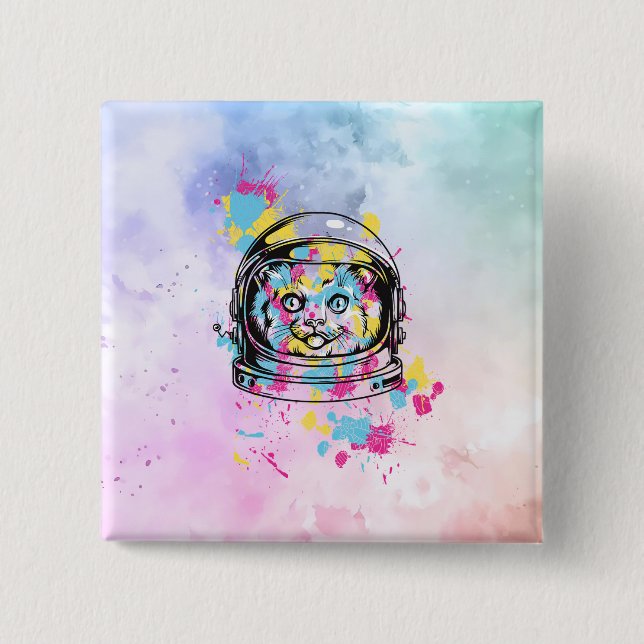 Astronaut Cat 15 Cm Square Badge (Front)