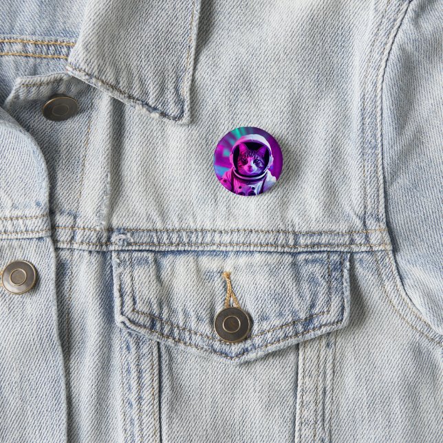 astronaut cat 3 cm round badge (In Situ)