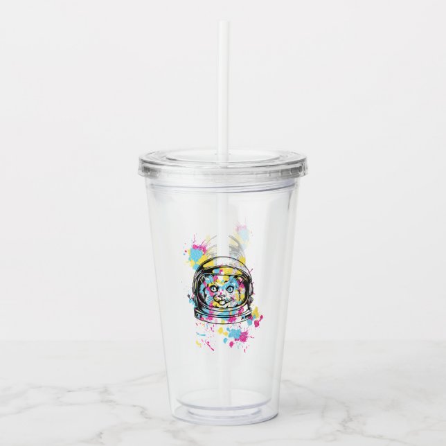 Astronaut Cat Acrylic Tumbler (Front)